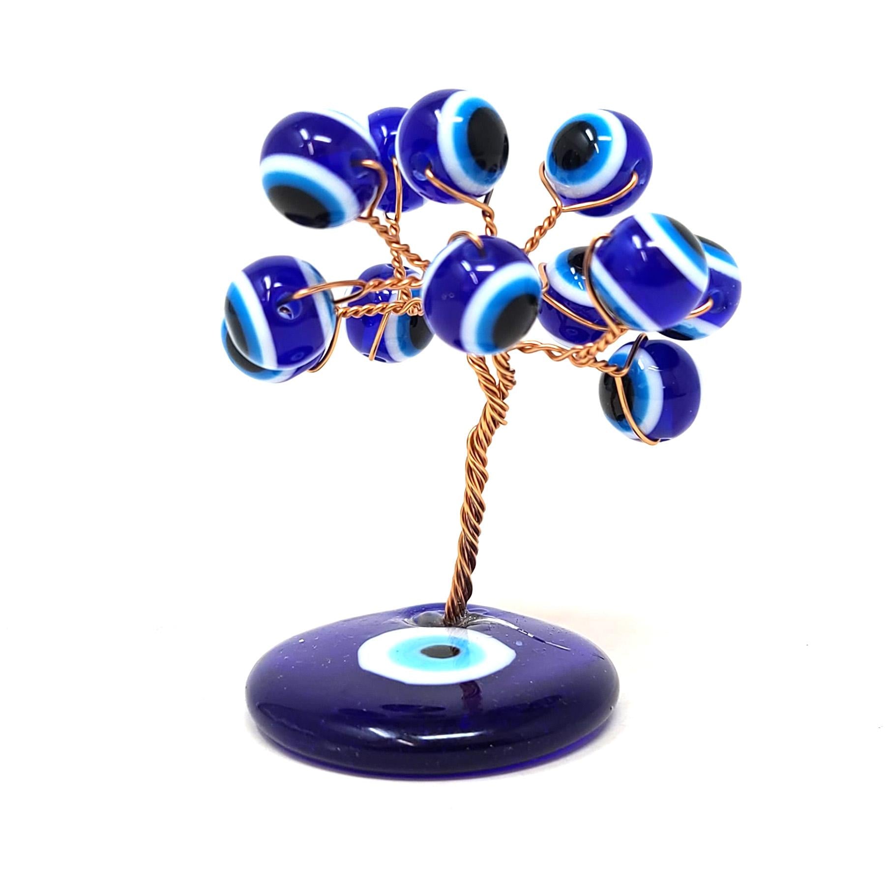 Evil Eye Bead Tree on Glass Evil Eye Base - Mini 2" H Protection Decor