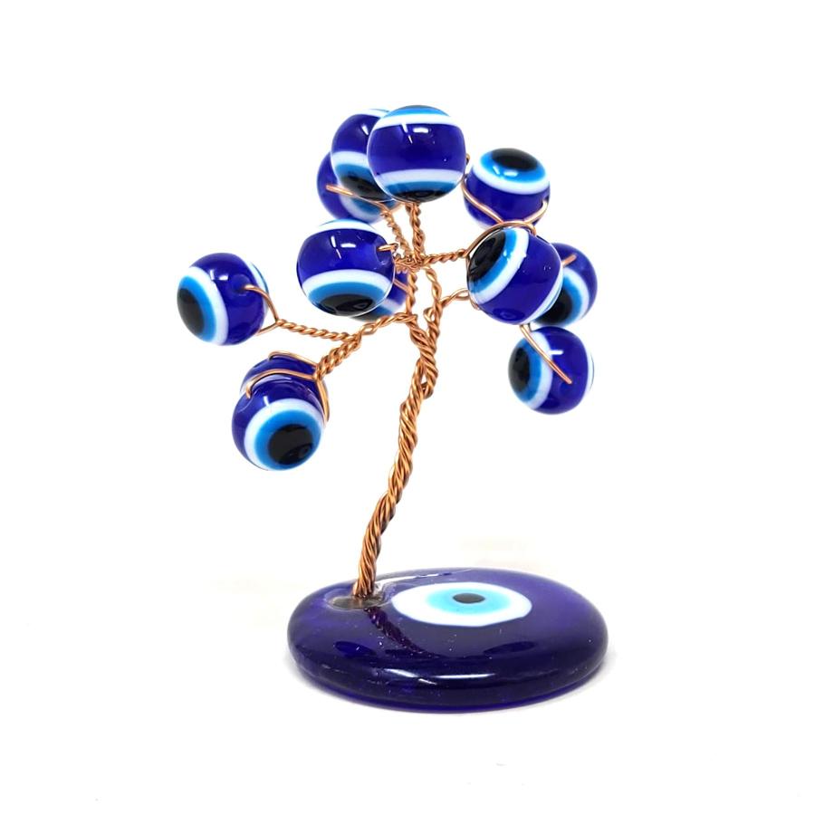 Evil Eye Bead Tree on Glass Evil Eye Base - Mini 2" H Protection Decor