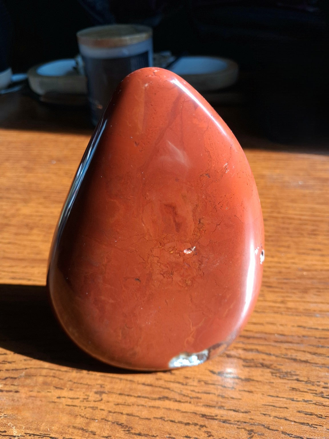 Red Jasper one of a kind standing freeform alternative view, red orange color and natural veins