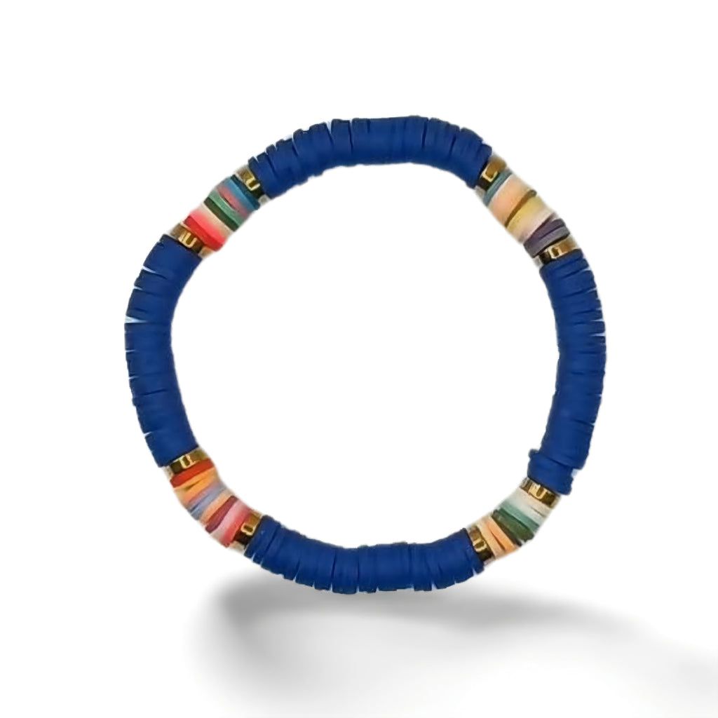 Heishi Vinyl Bead Stretch Bracelet - Colorful Rainbow Accent Boho Surfer Jewelry for Women & Teens