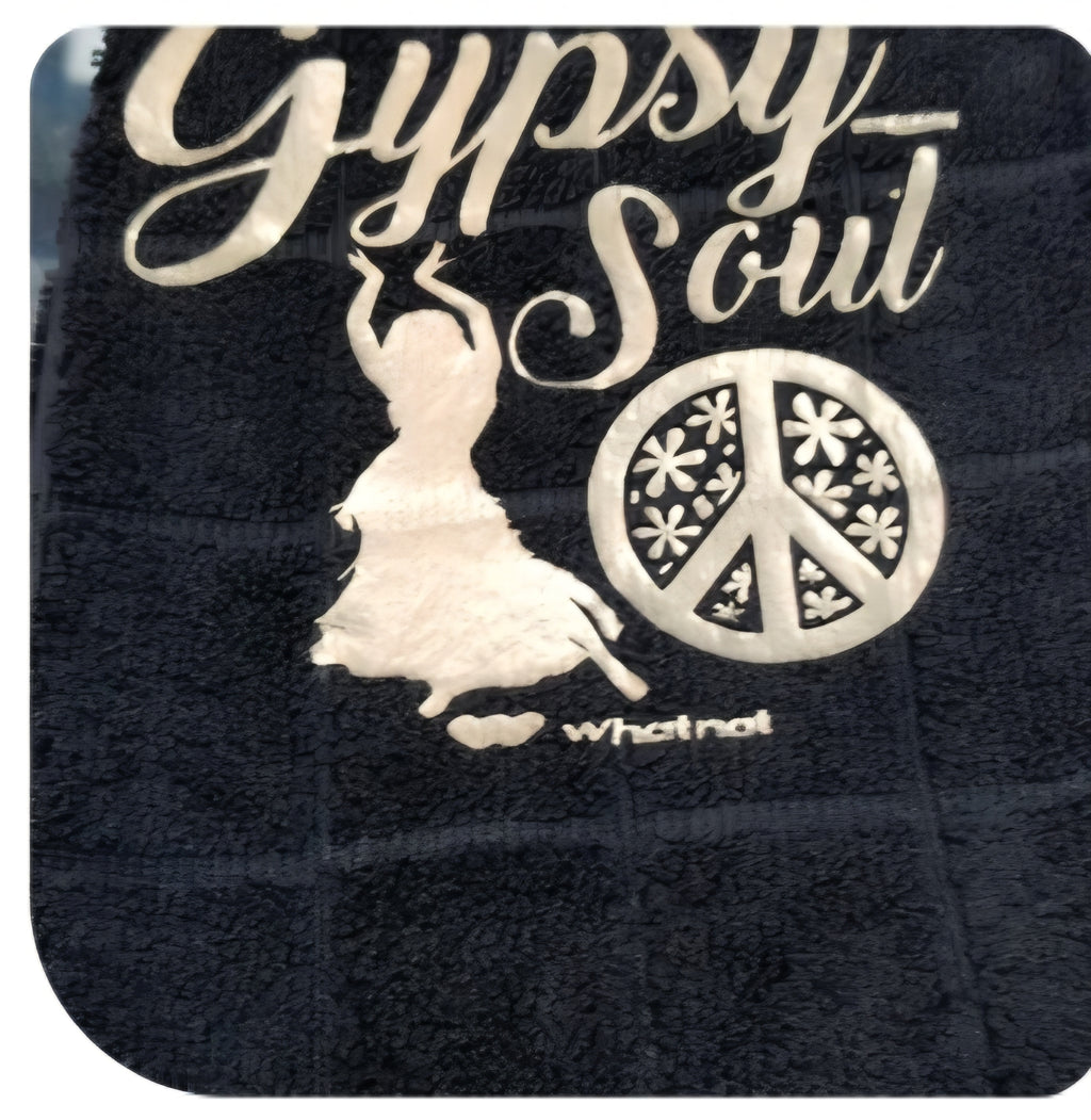 Gypsy Soul Hand Towel – Black Microfiber 15x25" Handmade Design