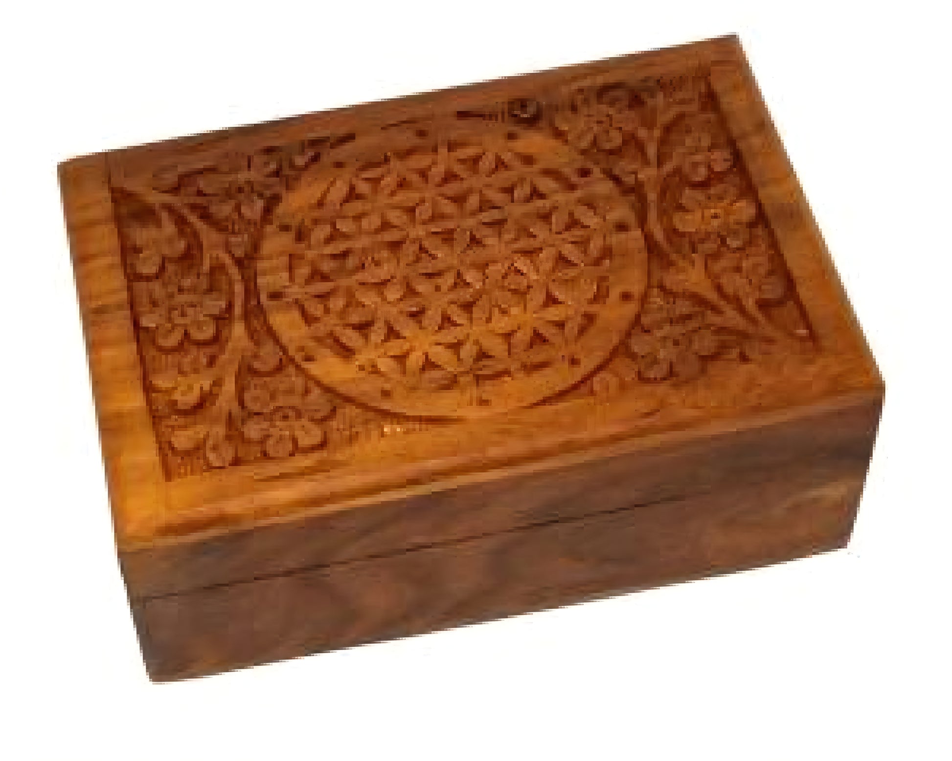 Flower of Life Carved Wooden Box 4x6" - Sacred Geometry Storage