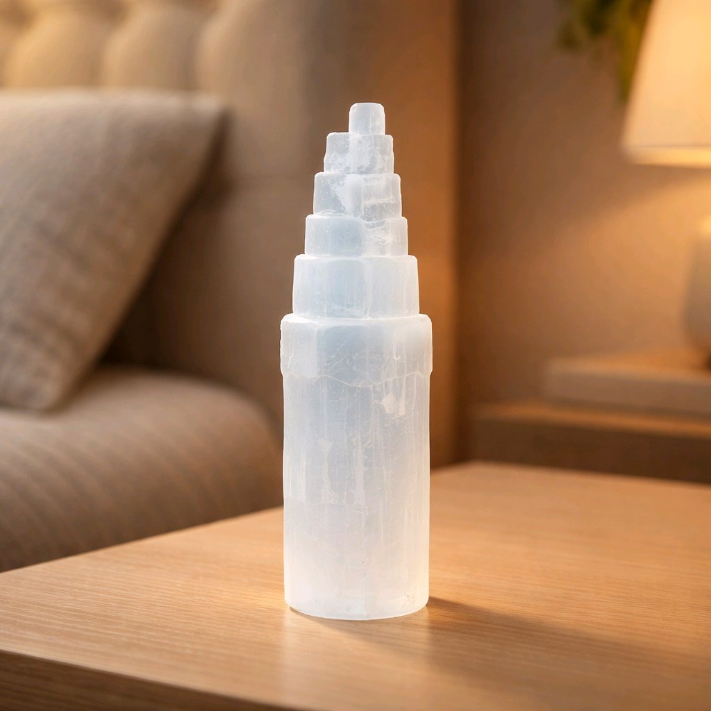 8" Selenite Skyscraper Tower – Natural Crystal Point for Energy Cleansing & Meditation