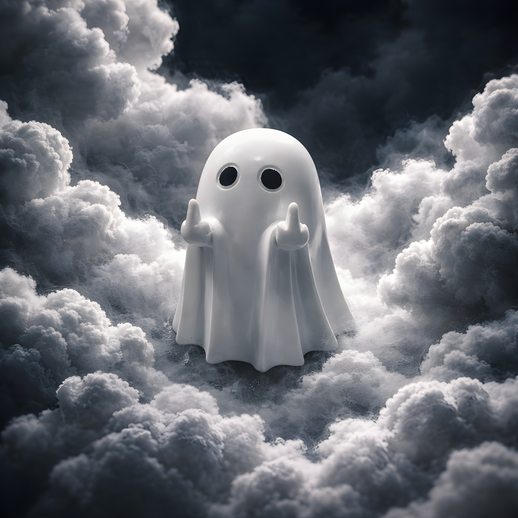 Middle Finger Ghost Statue – Humorous Halloween Desktop Sculpture