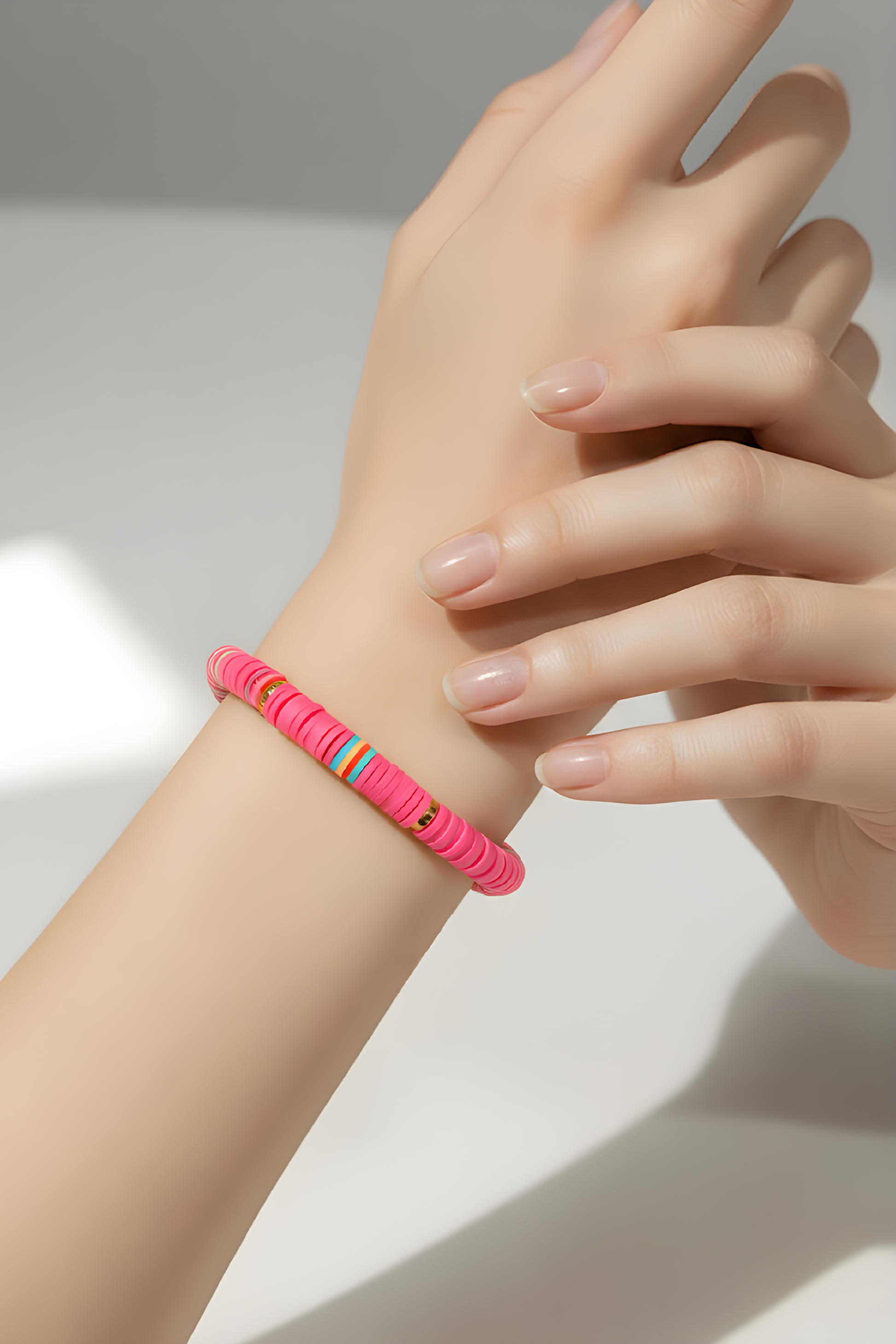 Heishi Vinyl Bead Stretch Bracelet - Colorful Rainbow Accent Boho Surfer Jewelry for Women & Teens