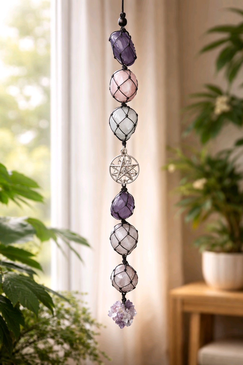 Chakra Gemstone Wall Window Hanging - Vibrant 11-12" Spiritual Accent Tree of Life or Goddess