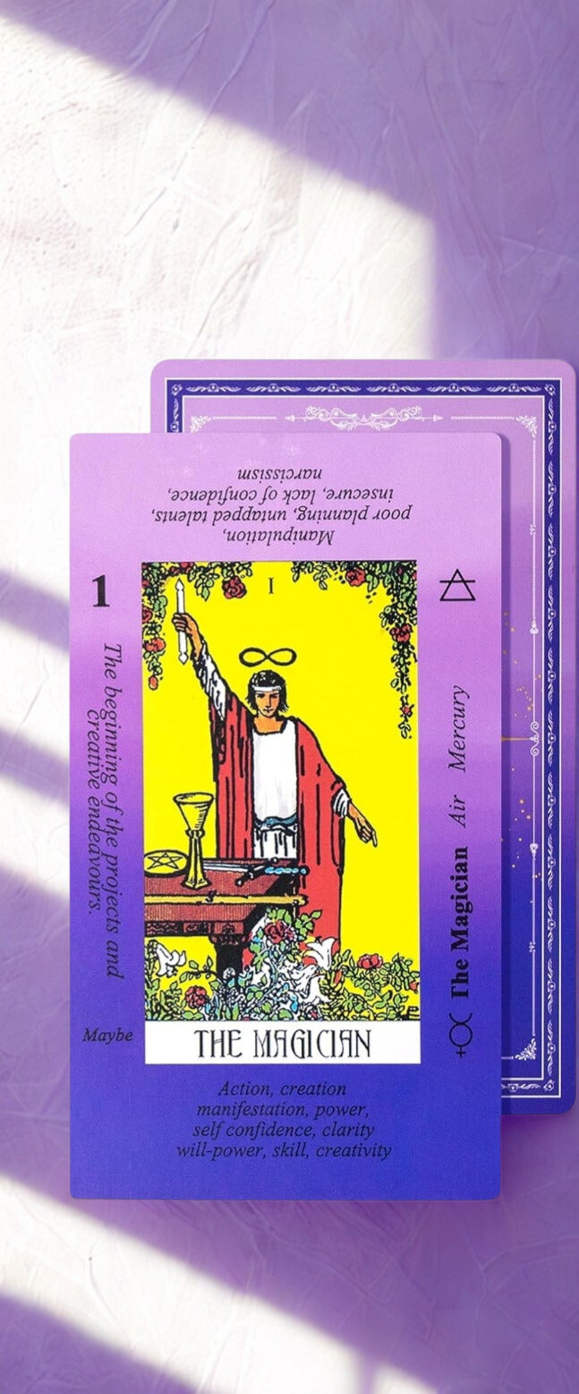 Tarot Purple Gradient Rider - Waite Deck with Velvet Pouch & Guidebook - Beginners with Qick Reference on Cards