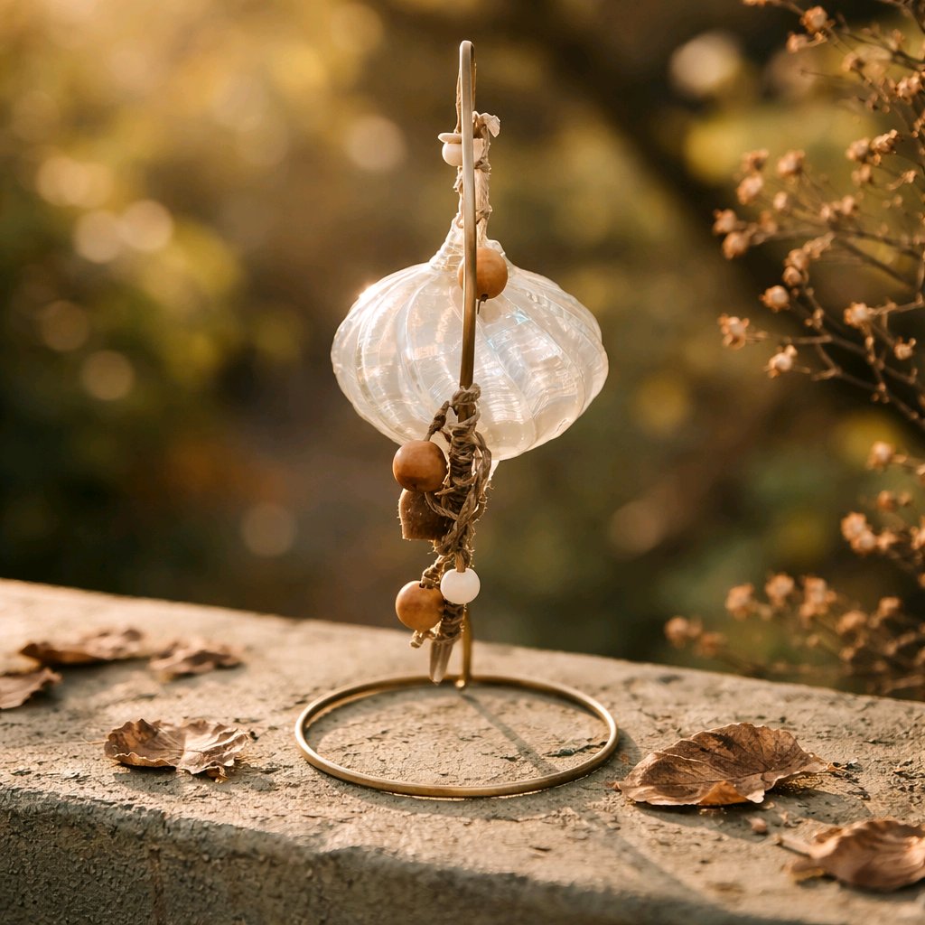 Handblown Iridescent Teardrop Glass Friendship Ornament with Macrame Hanger & Beads - Boho Artisan Decor on 9" Stand (From Roosters Peacock Personal Collection)