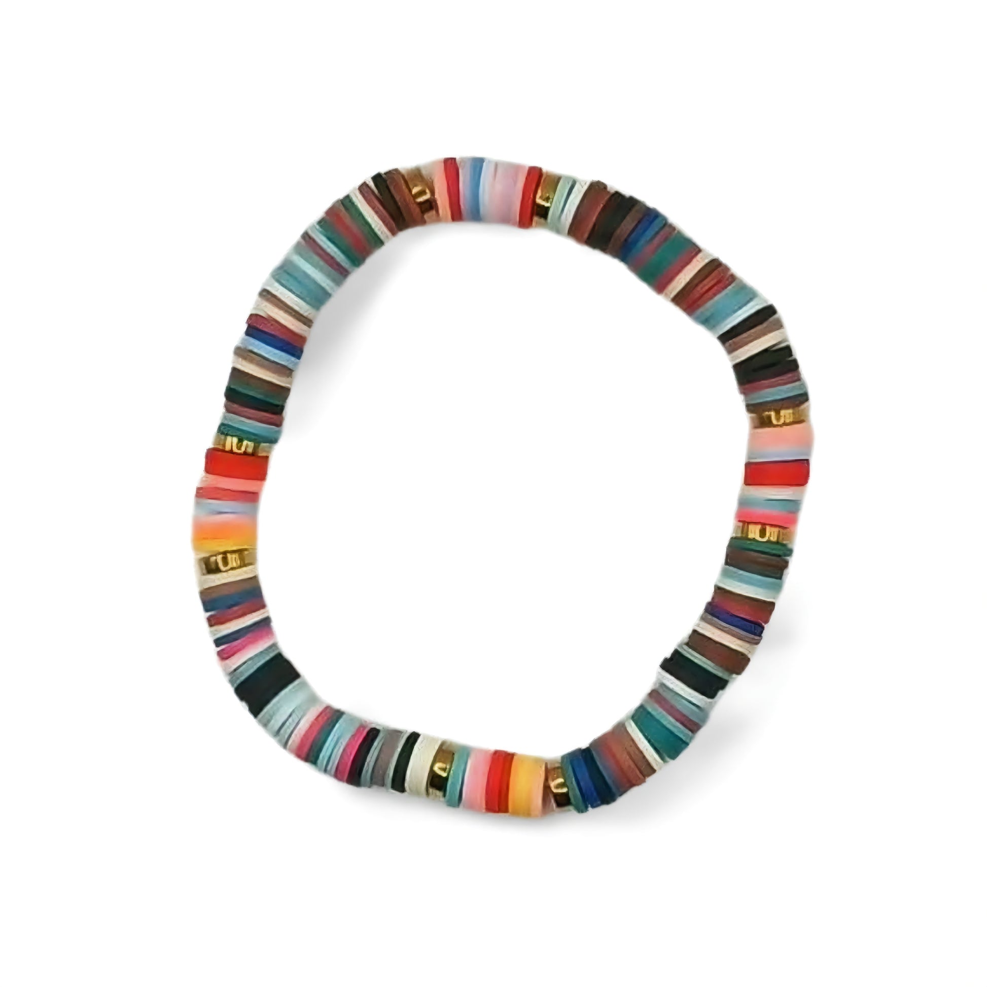 Heishi Vinyl Bead Stretch Bracelet - Colorful Rainbow Accent Boho Surfer Jewelry for Women & Teens