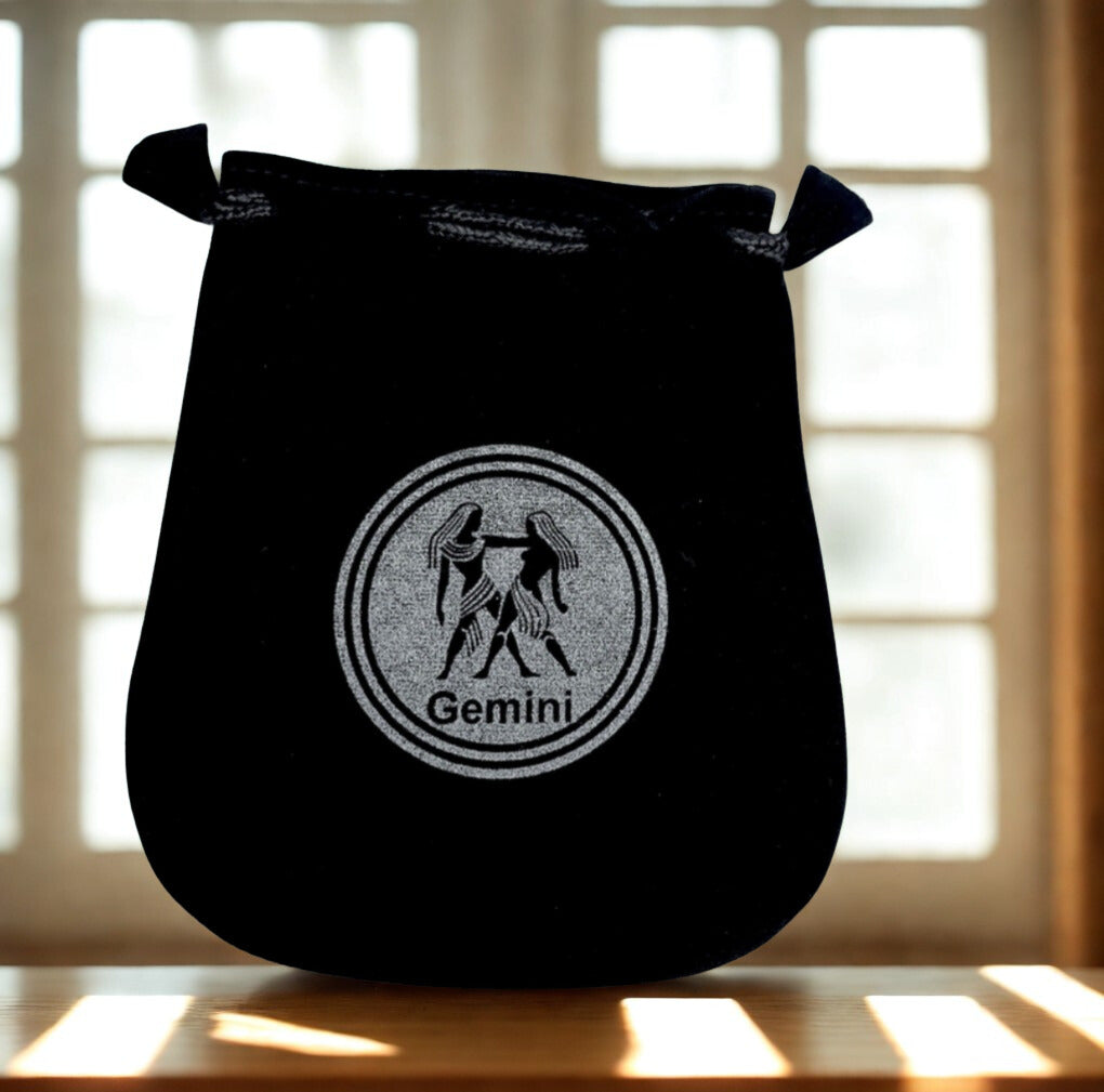 Zodiac Black Velvet Drawstring Pouch - 5" x 5"