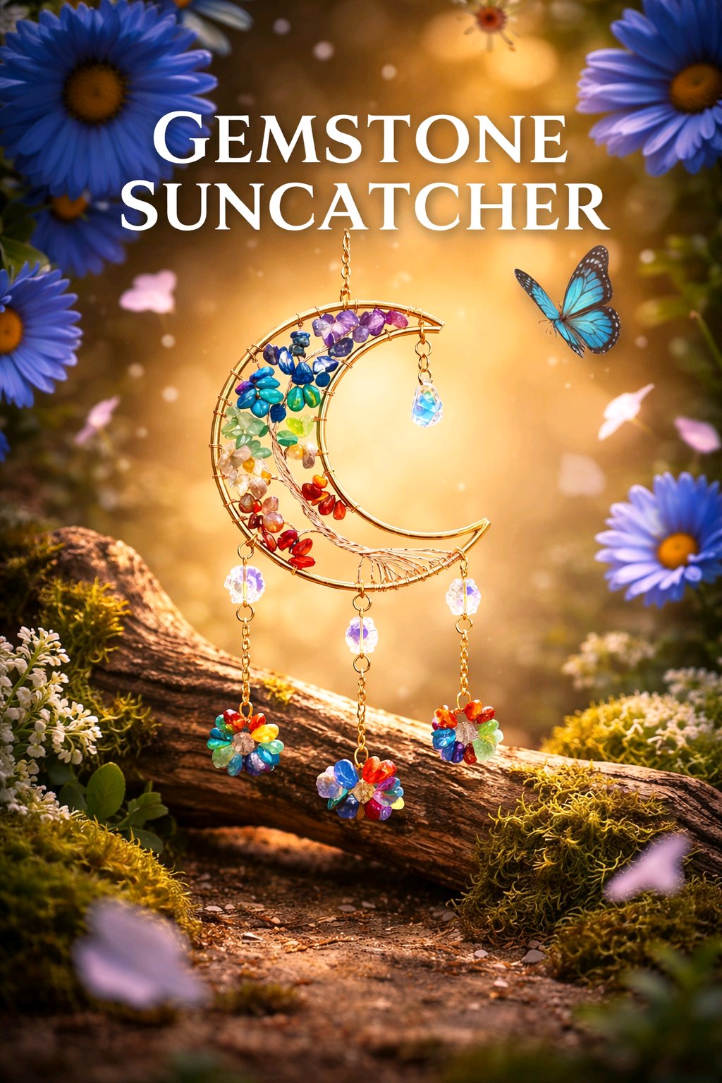 Crystal Moon Suncatcher | 7 Chakra Tree of Life Window Hanging