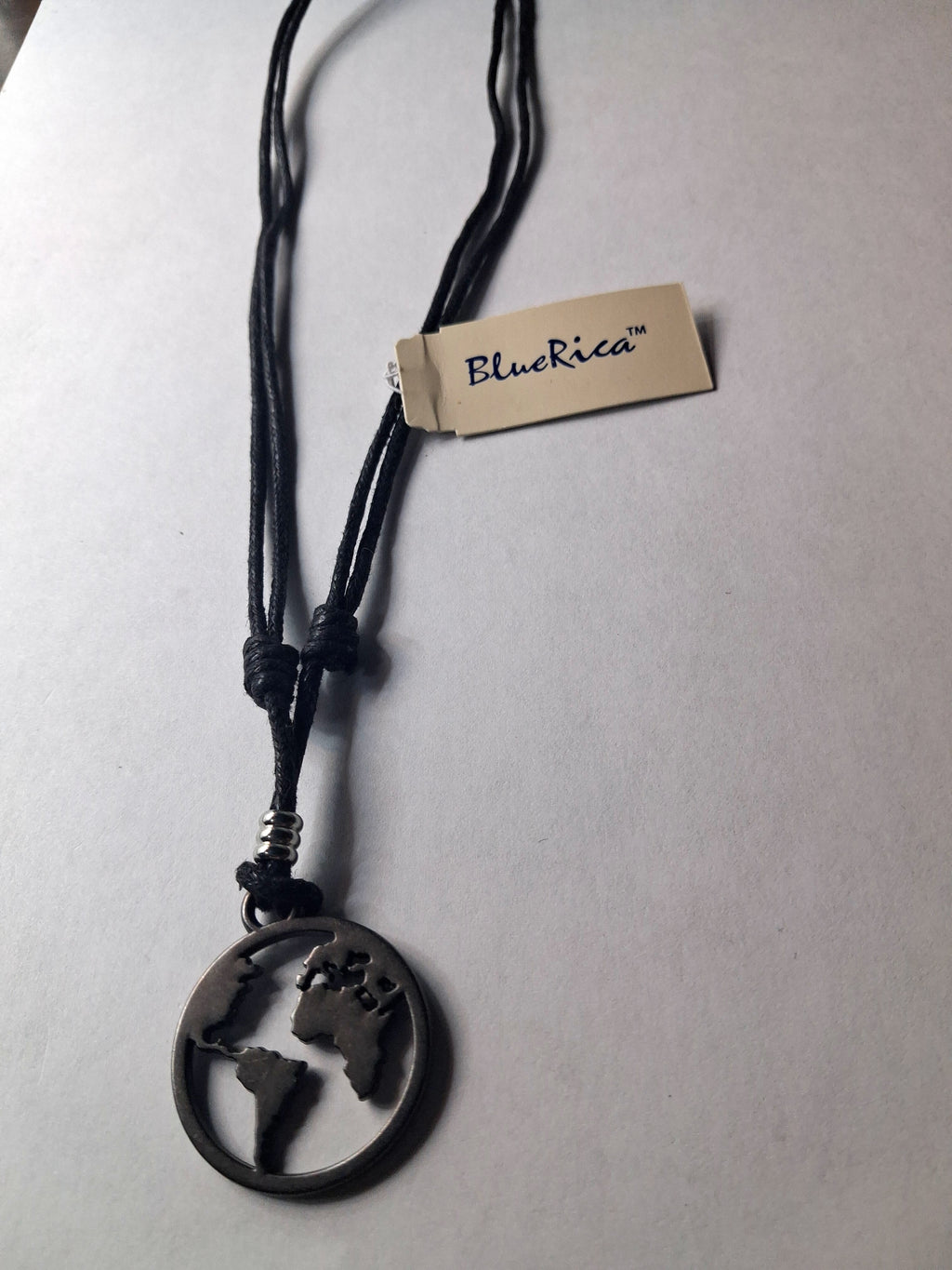 World Map Globe Pendant Necklace - Adjustable Black Cord, Gunmetal Finish