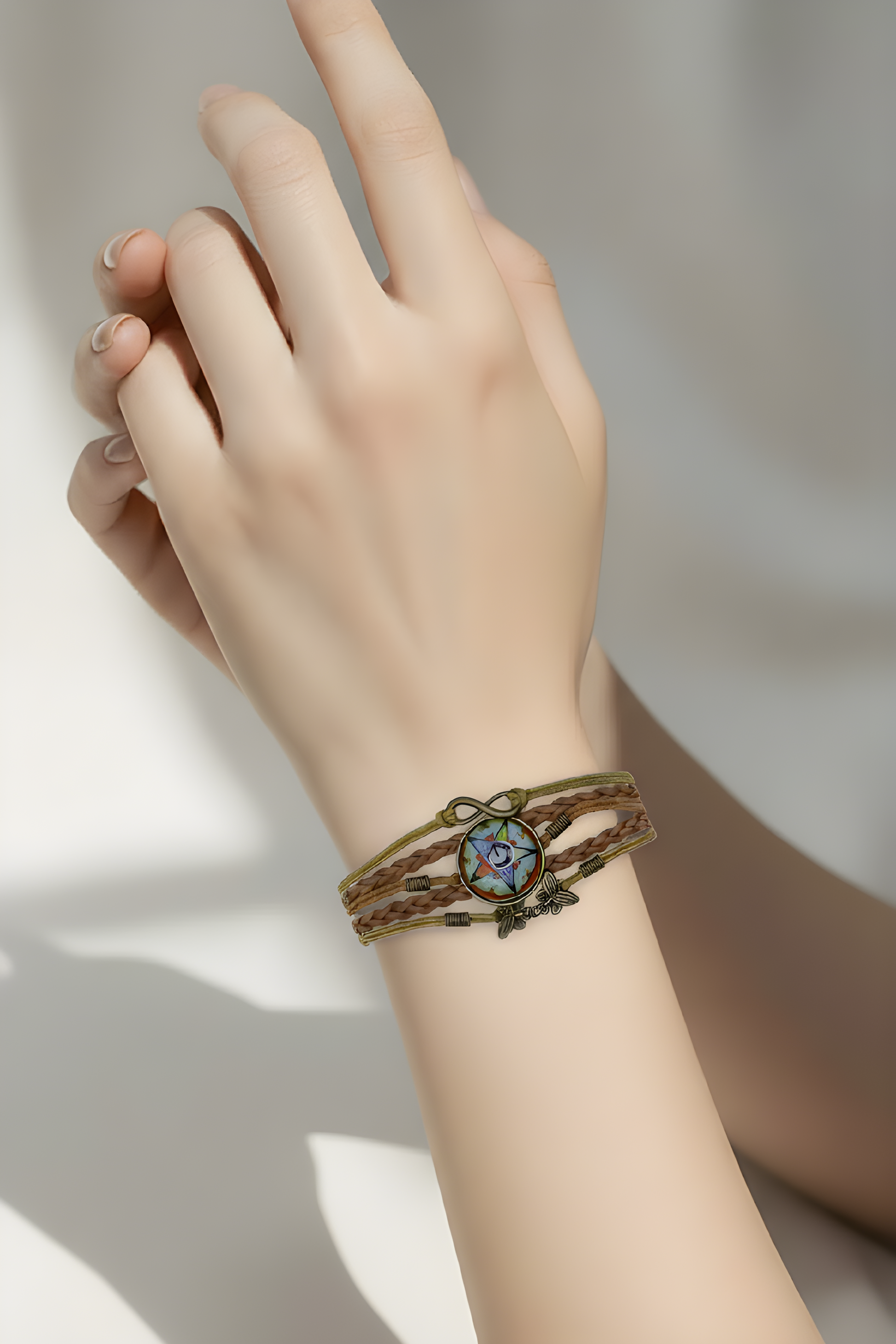 Mystical Pentagram Star Leather Wrap Bracelet