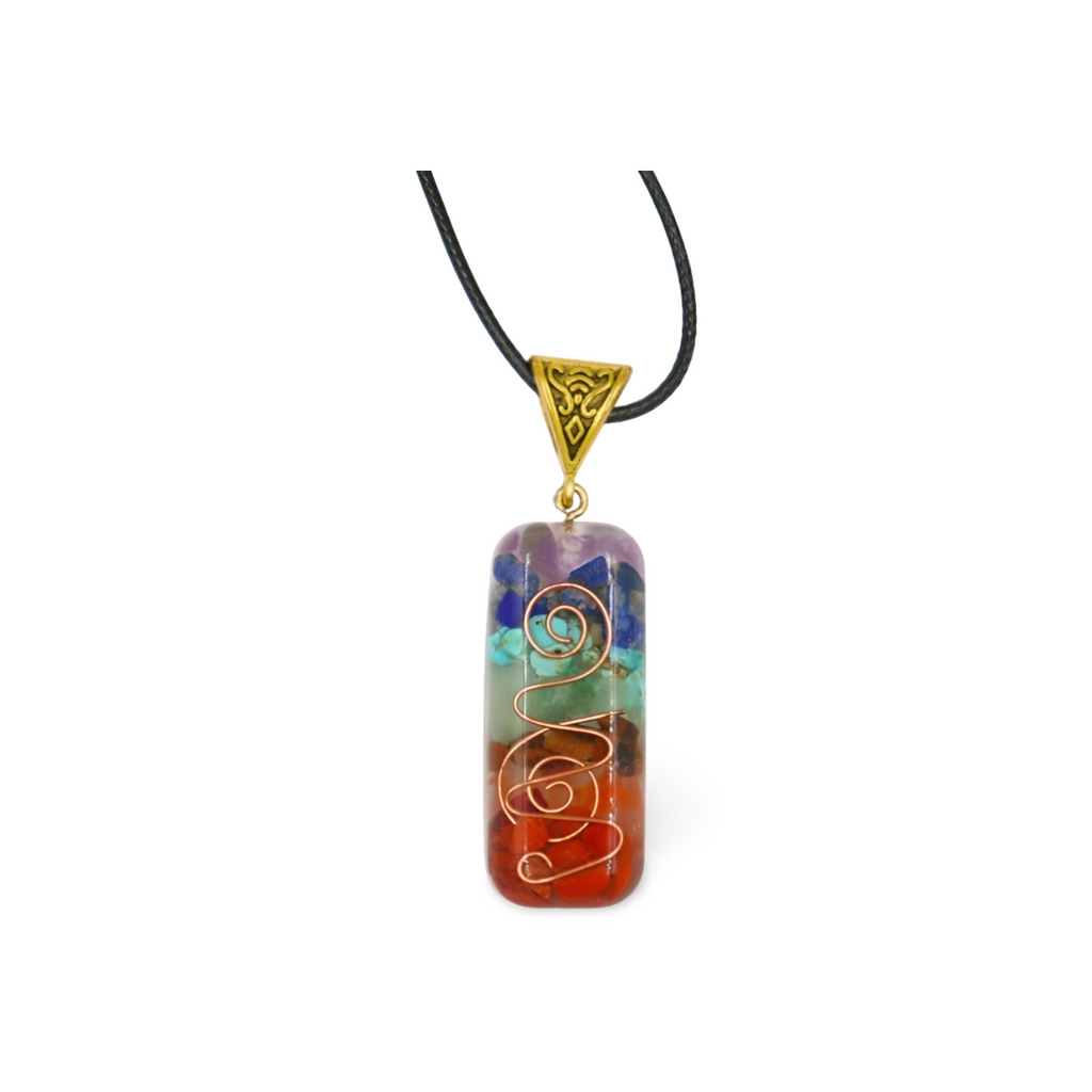 7 Chakra Orgone Pendant Necklace - Layered Healing Crystal Reiki Energy Amulet with Copper Spiral"
