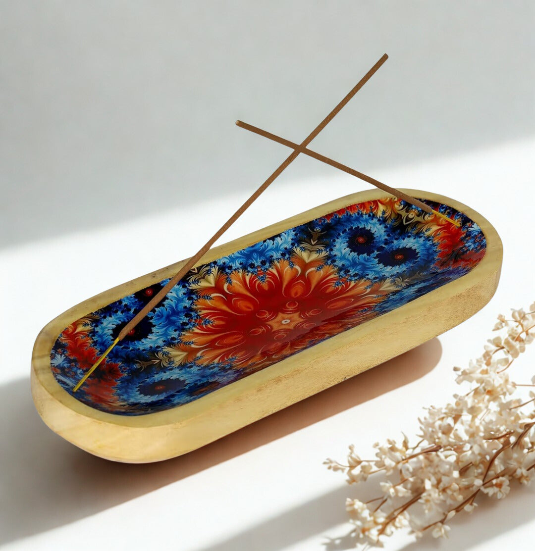 Tie Dye Burst Boho Wood Incense Burner included as a Sacred Smoke kit option