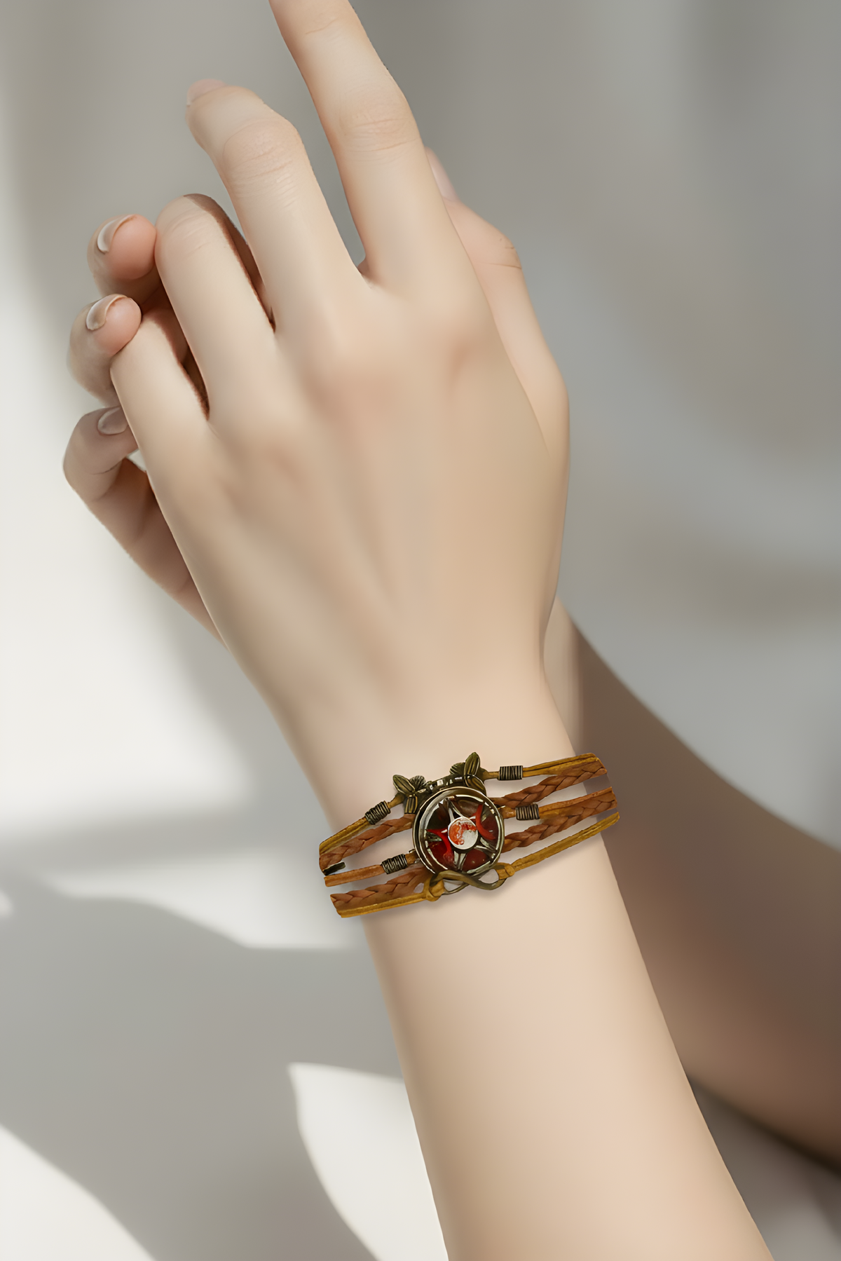 Mystical Pentagram Star Leather Wrap Bracelet