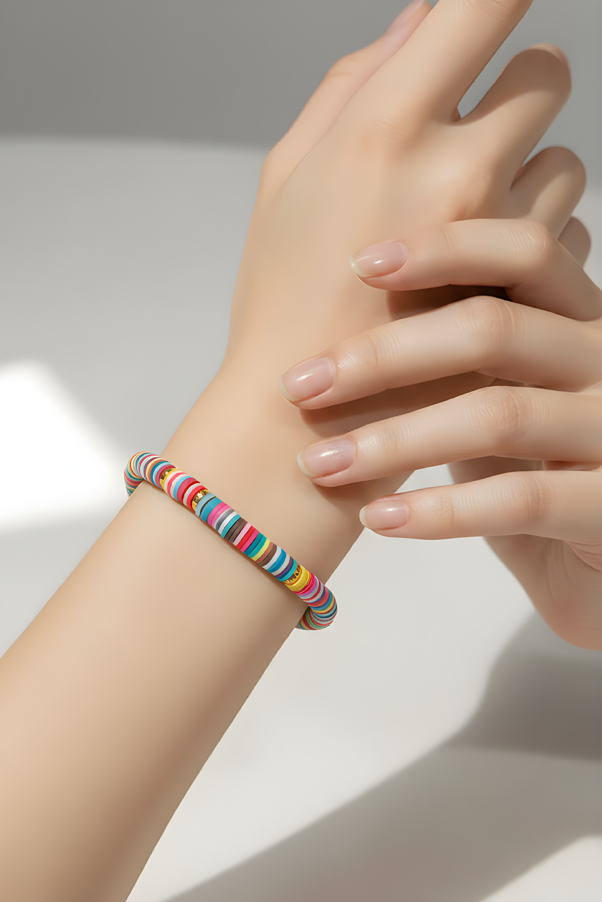 Heishi Vinyl Bead Stretch Bracelet - Colorful Rainbow Accent Boho Surfer Jewelry for Women & Teens