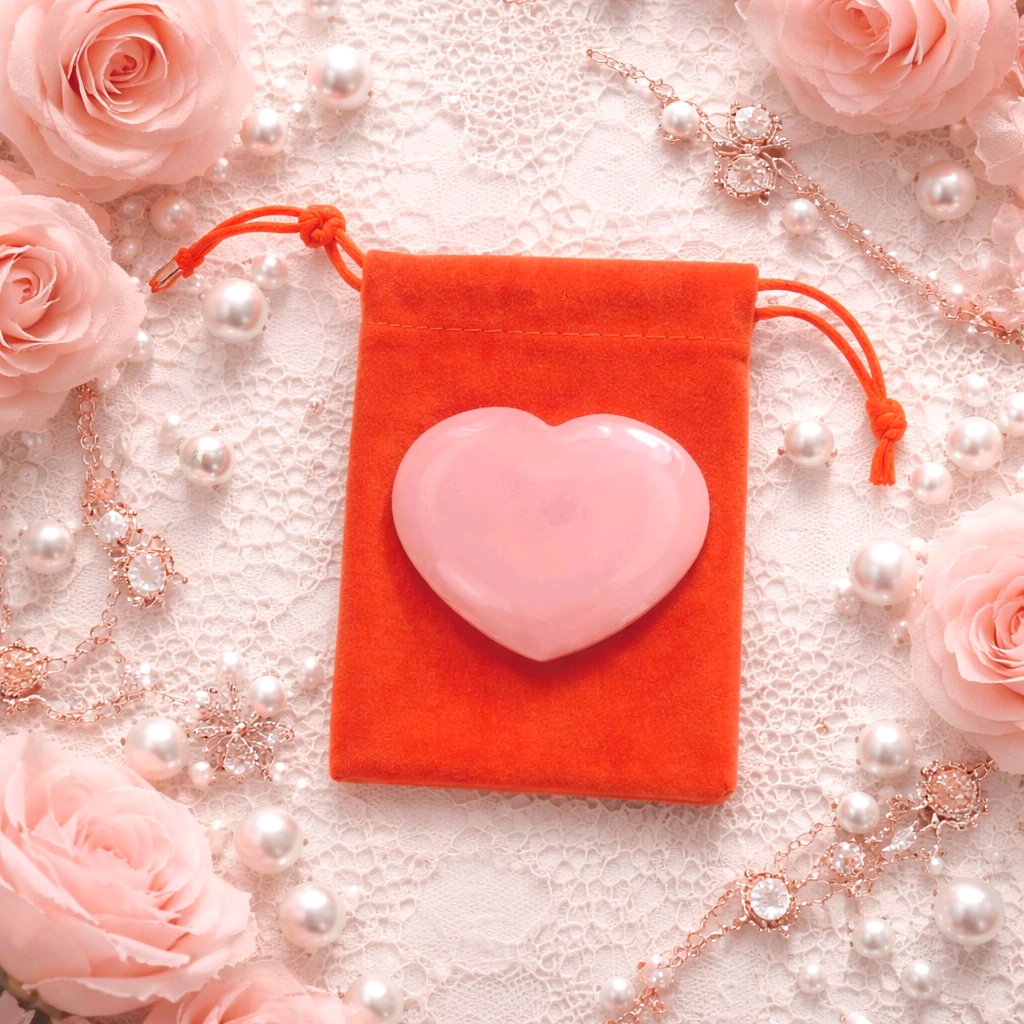 Rose quartz heart palm stone included in the Open Heart Love and Self-Love Ritual Kit