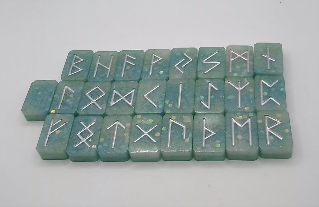Handmade Resin Elder Futhark Rune Set with Blank Individually Handmade by Roosters Peacock - 25 Pieces  (Choose Set You Are Drawn To)