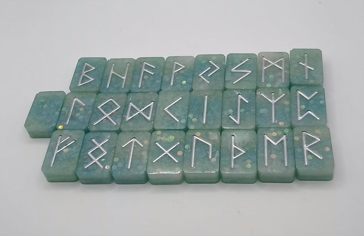 Handmade Resin Elder Futhark Rune Set with Blank Individually Handmade by Roosters Peacock - 25 Pieces  (Choose Set You Are Drawn To)