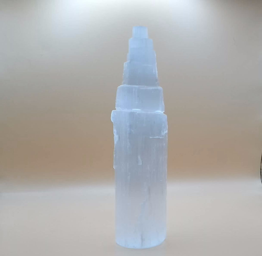 8" Selenite Skyscraper Tower – Natural Crystal Point for Energy Cleansing & Meditation
