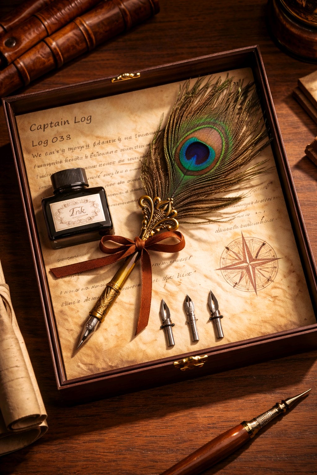 Peacock Feather Quill Pen Dip Set Unique