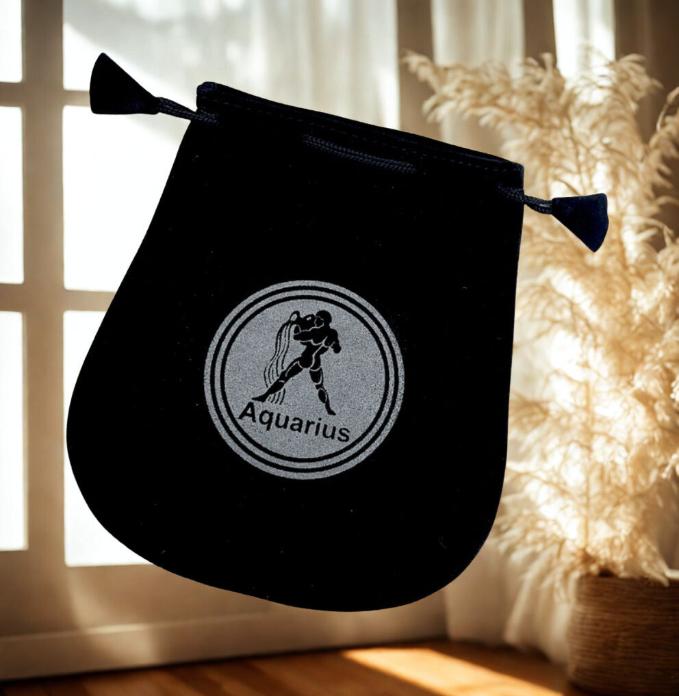 Zodiac Black Velvet Drawstring Pouch - 5" x 5"