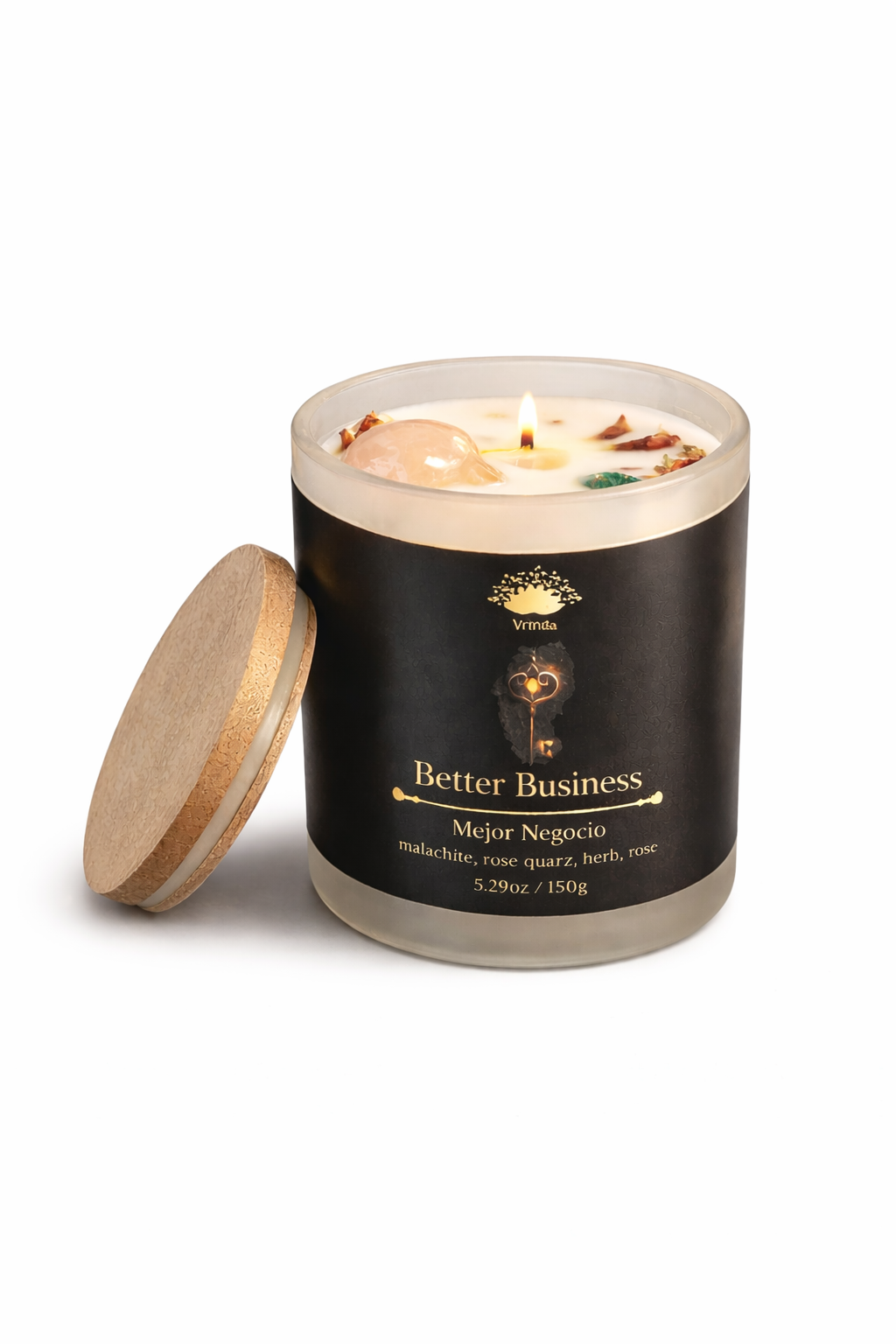 Better Business Scented Crystal Candle | Malachite & Rose Quartz | Soy Blend 5.29oz