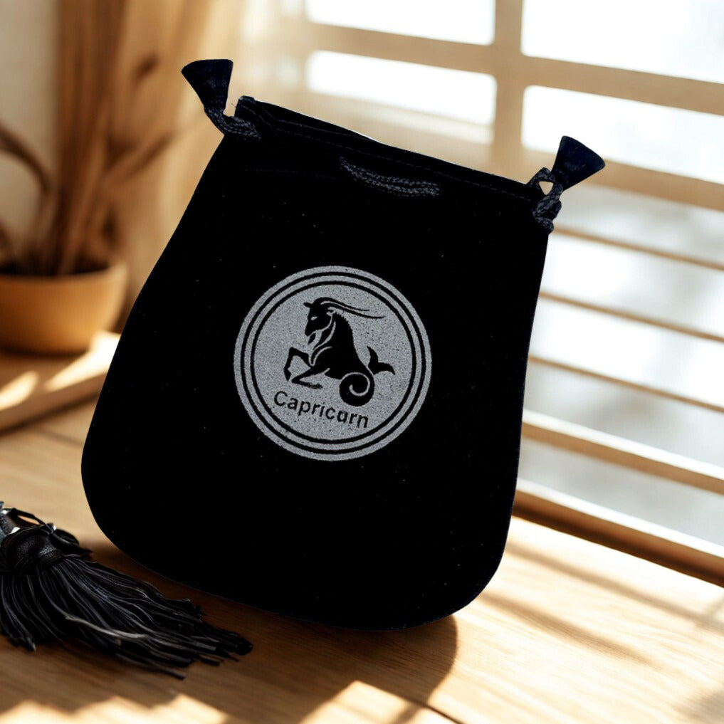 Zodiac Black Velvet Drawstring Pouch - 5" x 5"