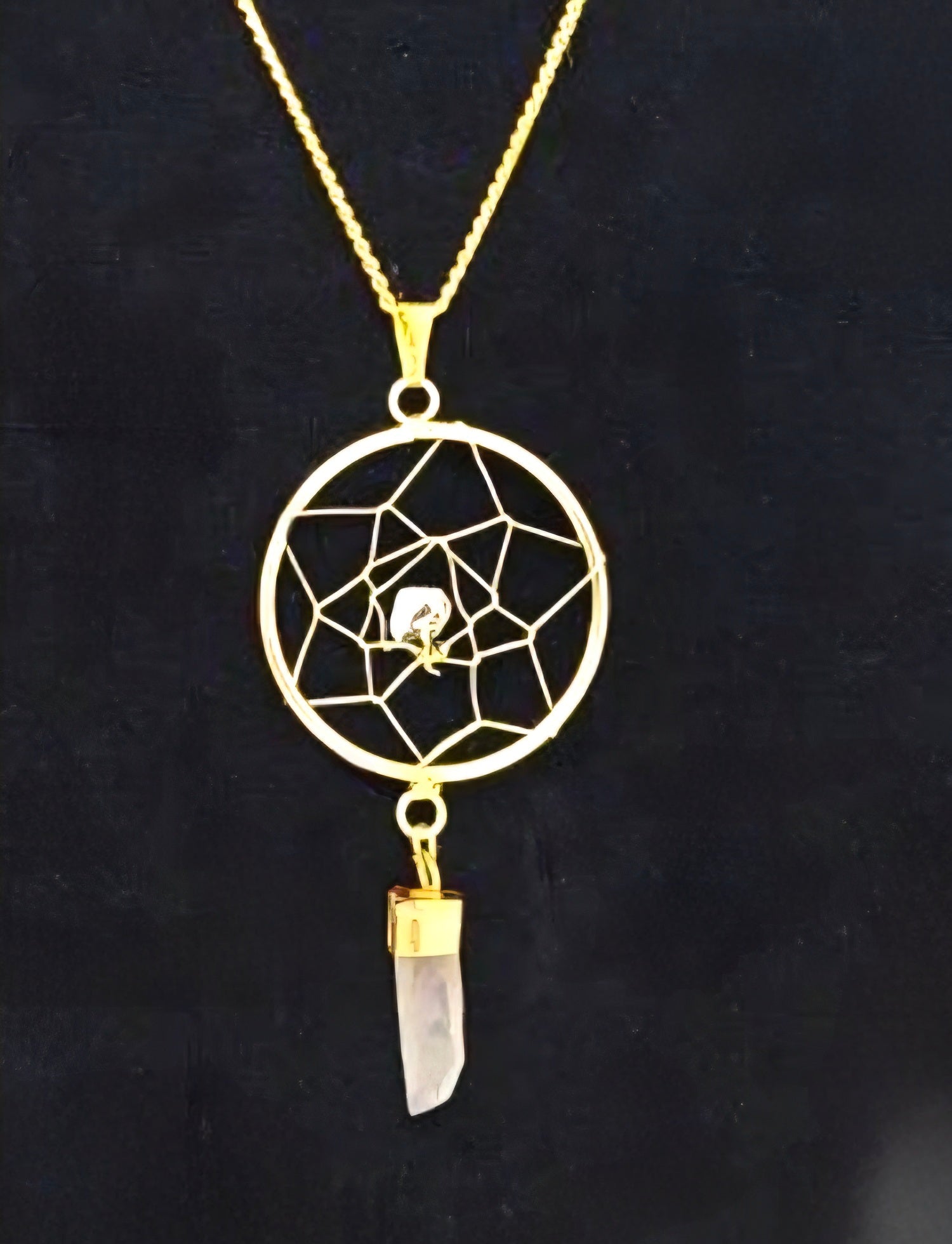 Roosters Peacock Golden Dreamcatcher Crystal Pendant Necklace - Approx. 1 Inch with 11 Inch Chain