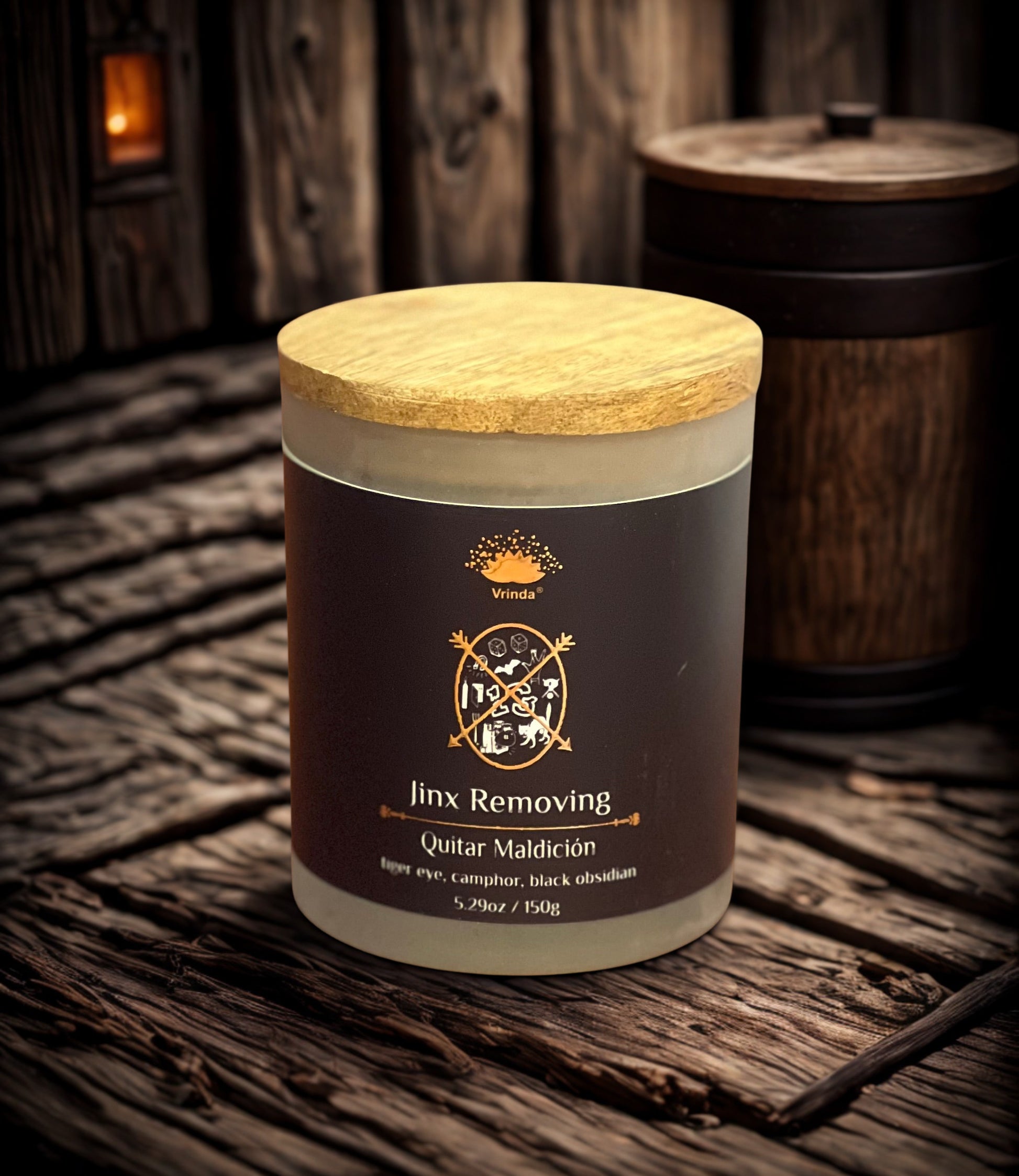 Jinx Removing Scented Glass Candle – Break Curses, Clear Blockages & Reclaim Your Power | Tiger's Eye, Camphor & Black Obsidian | Soy Blend