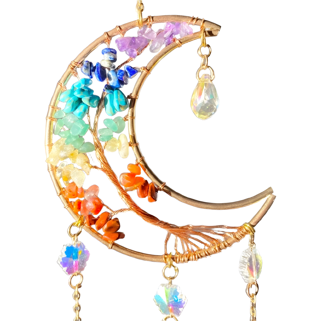 Crystal Moon Suncatcher | 7 Chakra Tree of Life Window Hanging