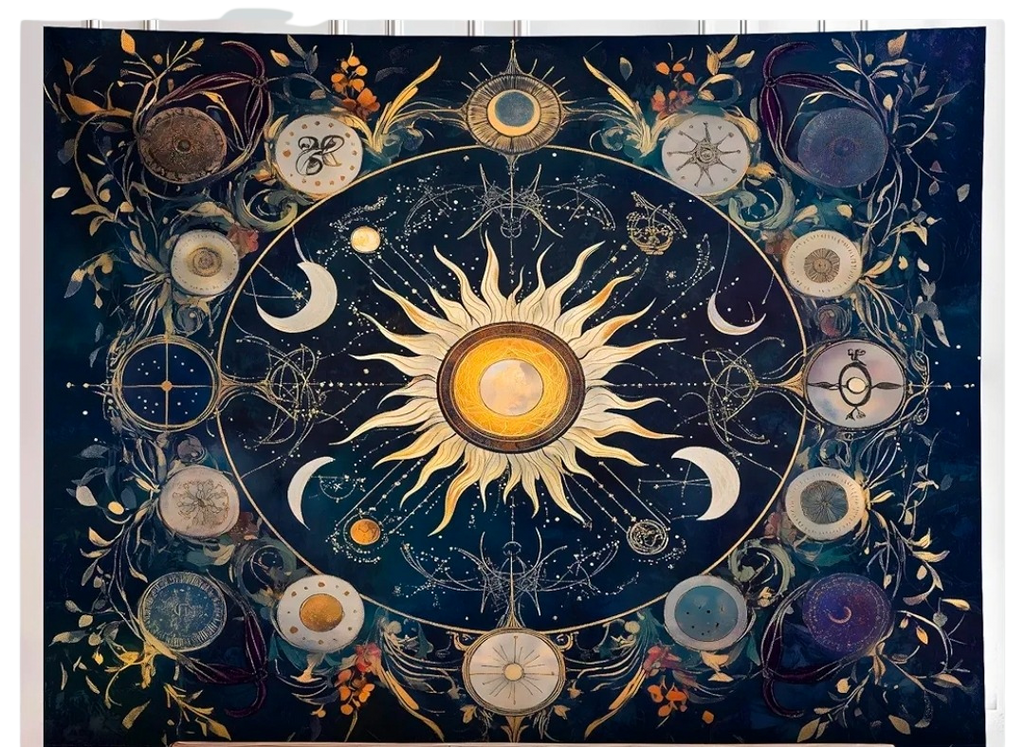 Sun Bohemian Mandala Tapestry Wall Hanging - Hippie Indian Style Boho Decor (59 x 51 Inch)