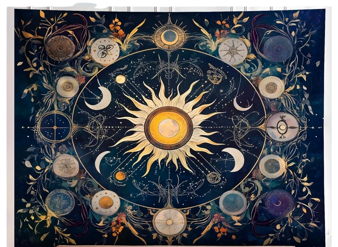 Sun Bohemian Mandala Tapestry Wall Hanging - Hippie Indian Style Boho Decor (59 x 51 Inch)