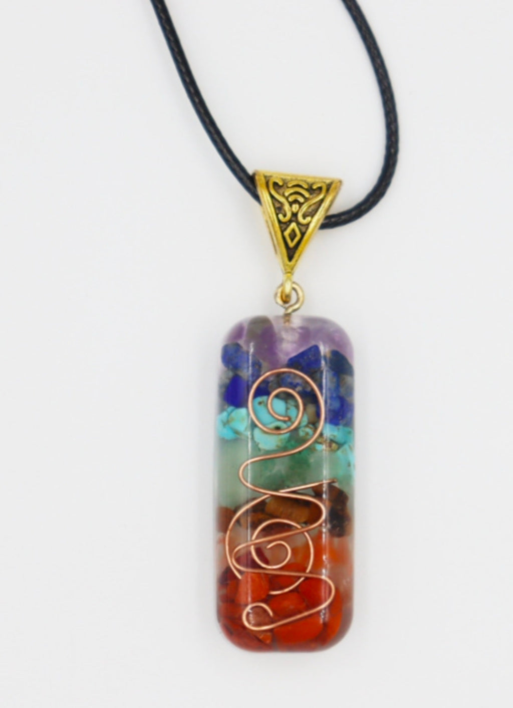 7 Chakra Orgone Pendant Necklace - Layered Healing Crystal Reiki Energy Amulet with Copper Spiral"