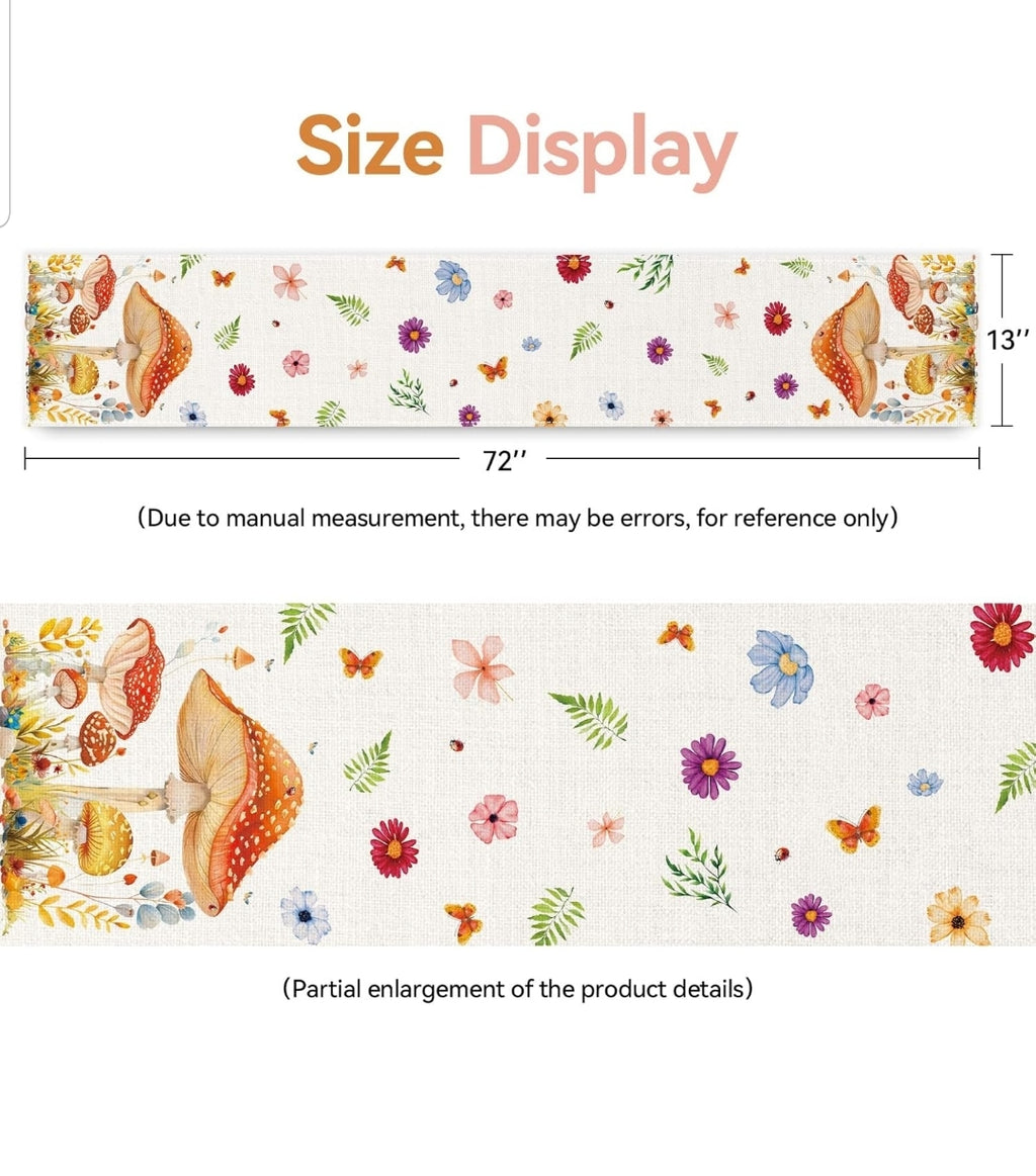 Woodland Mushroom Table Runner – 72" Boho Forestcore Decor for Kitchen or Altar