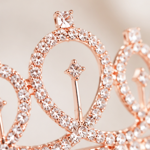 Rose Gold Rhinestone Tiara Crown with Side Combs