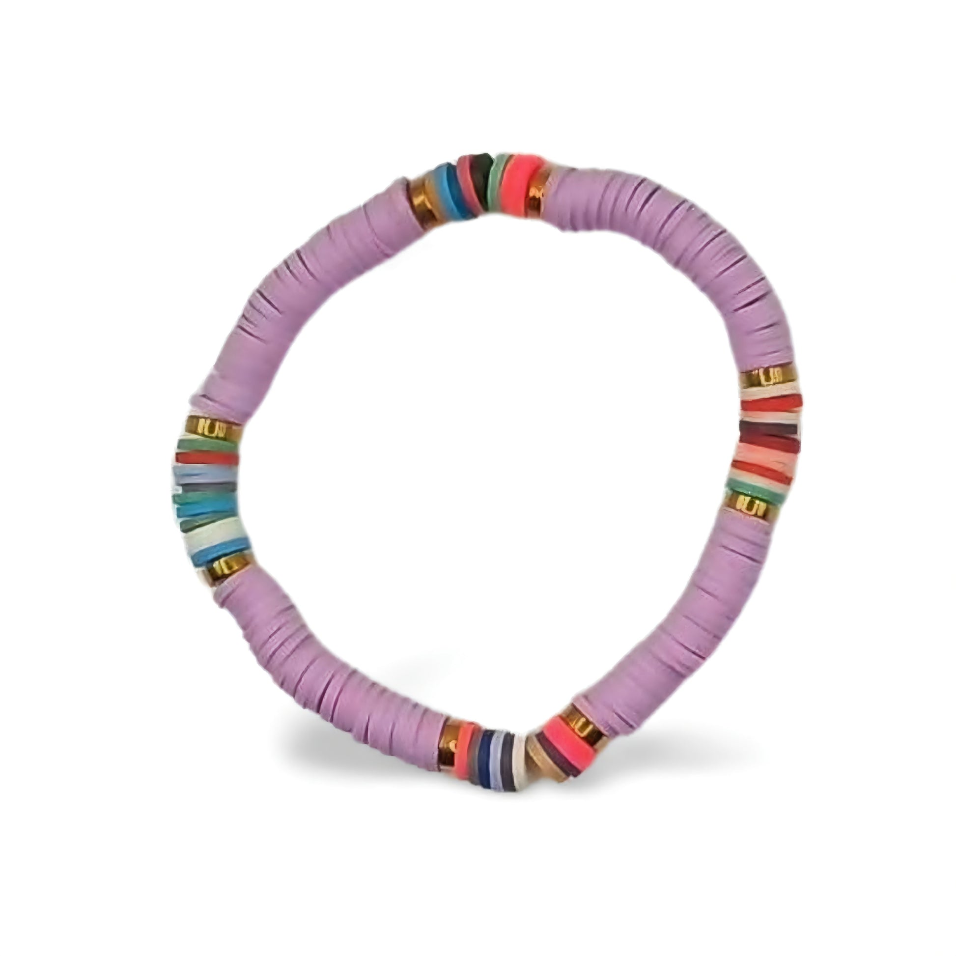 Heishi Vinyl Bead Stretch Bracelet - Colorful Rainbow Accent Boho Surfer Jewelry for Women & Teens