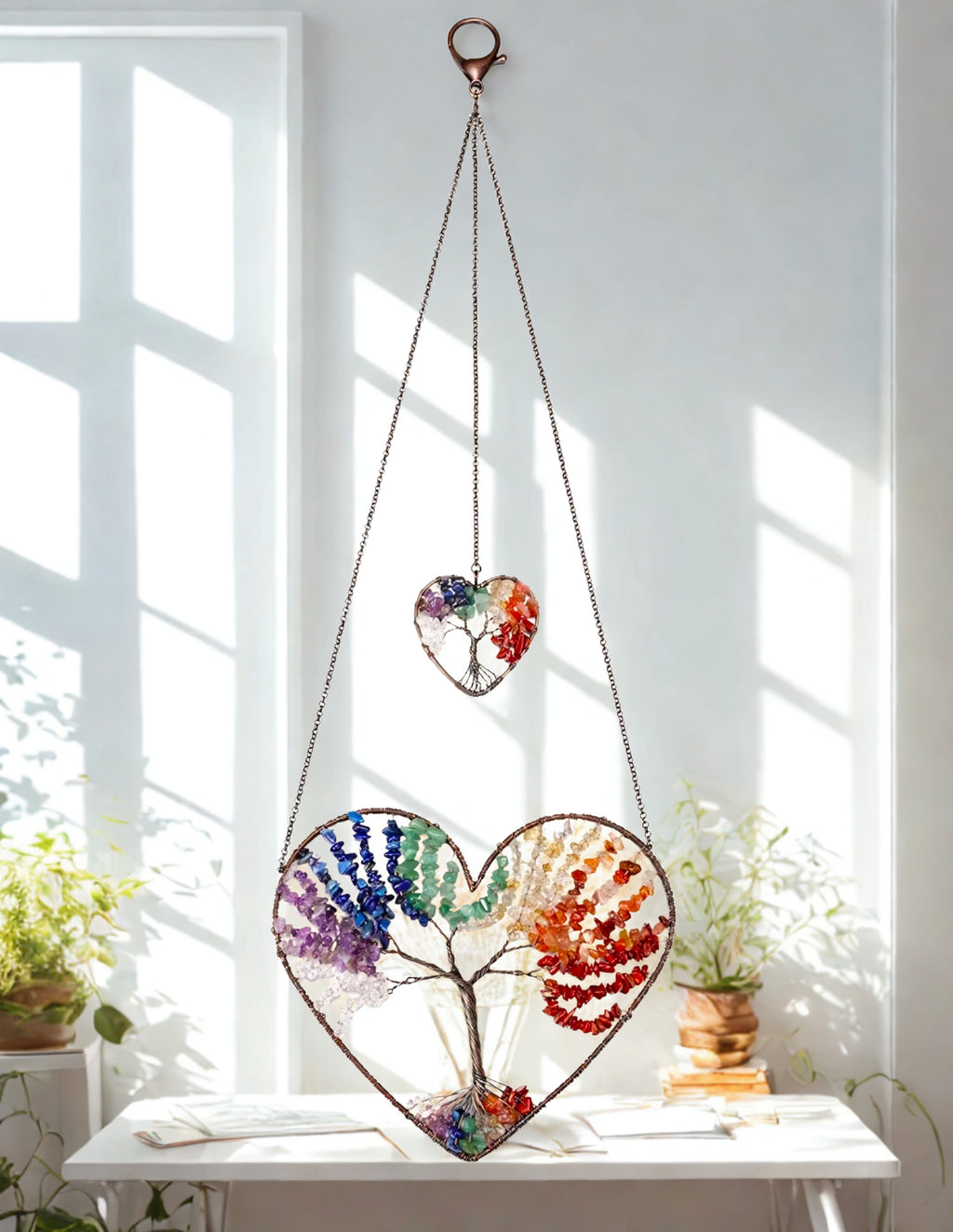 Chakra Crystal Tree of Life Two Heart Wall Hanging Decor