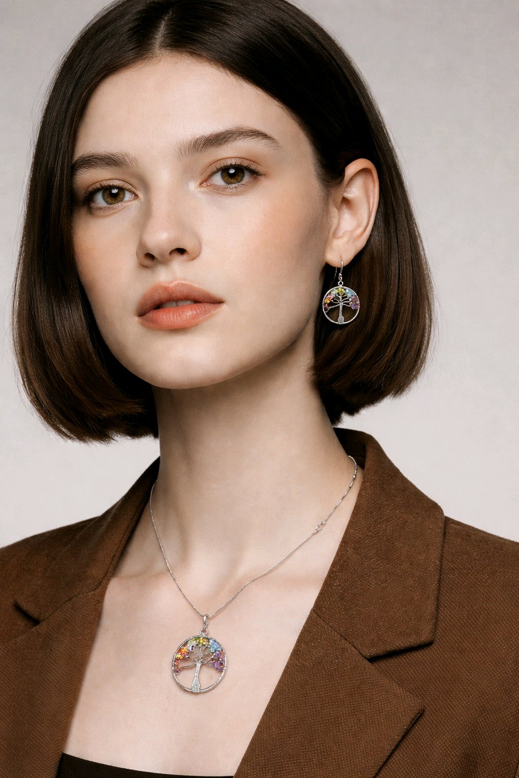 Tree of Life Chakra Gemstone Necklace & Matching Earrings Set