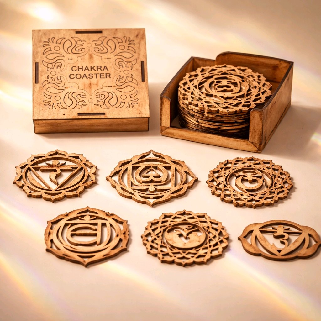 Wooden 7 Chakra Coaster Set - 3" Altar Tiles (Set of 7)