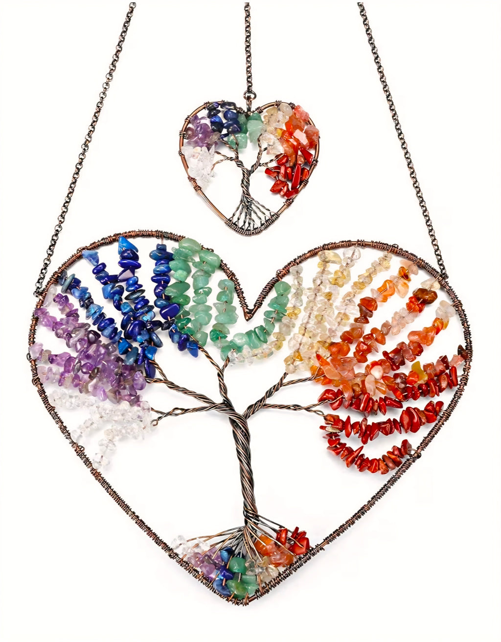 Chakra Crystal Tree of Life Two Heart Wall Hanging Decor