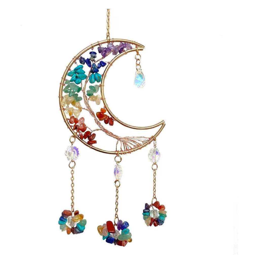 Crystal Moon Suncatcher | 7 Chakra Tree of Life Window Hanging
