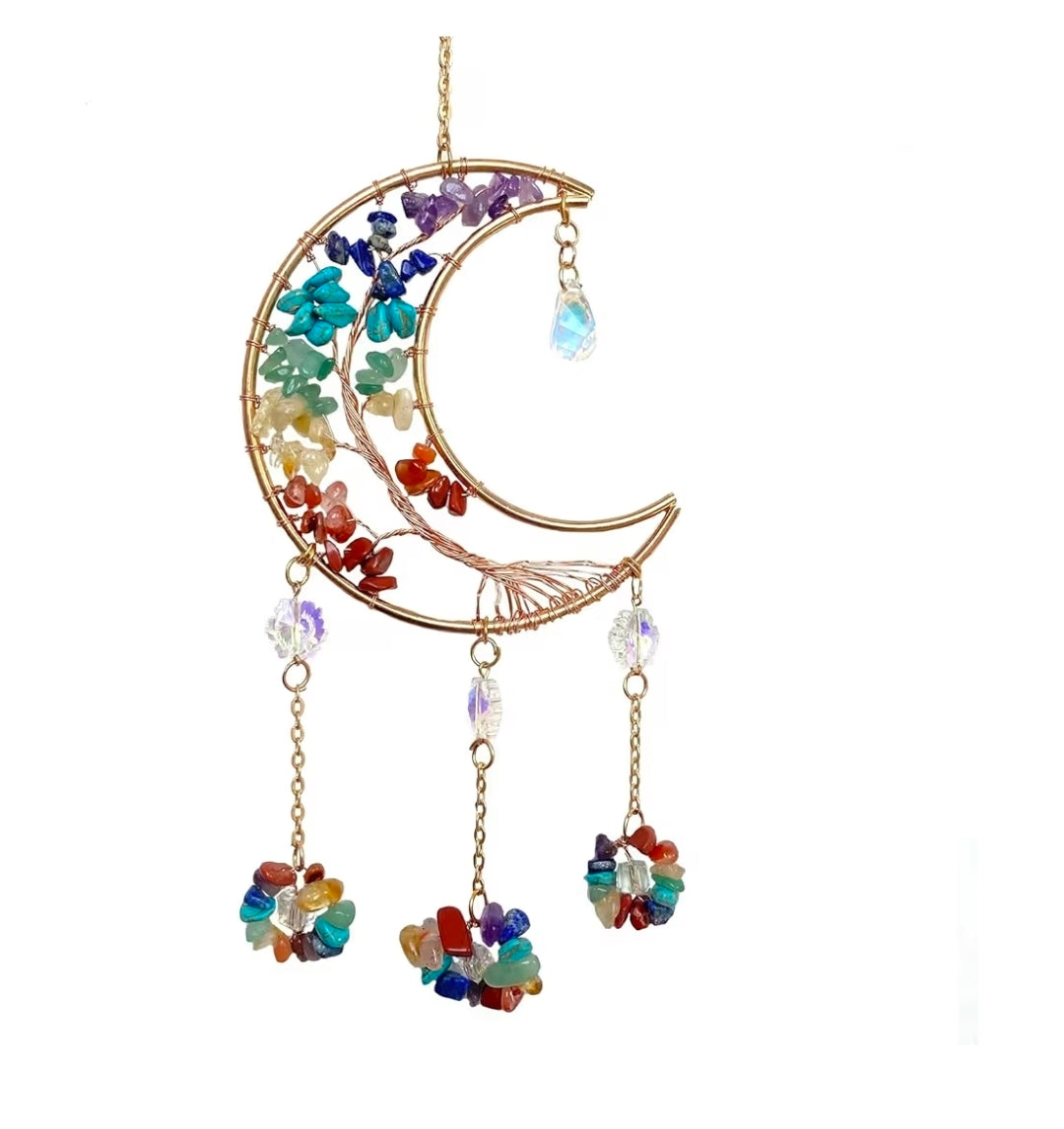 Crystal Moon Suncatcher | 7 Chakra Tree of Life Window Hanging