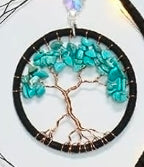 Tree of Life LED Dream Catcher Light Up   - Blue & Green with  Crystals & Feathers