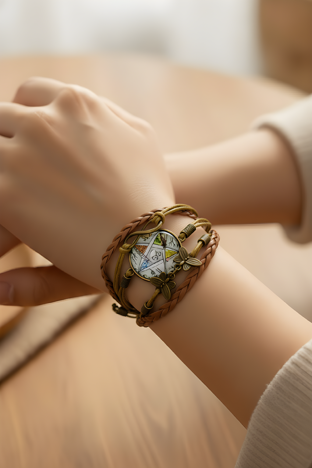 Mystical Pentagram Star Leather Wrap Bracelet