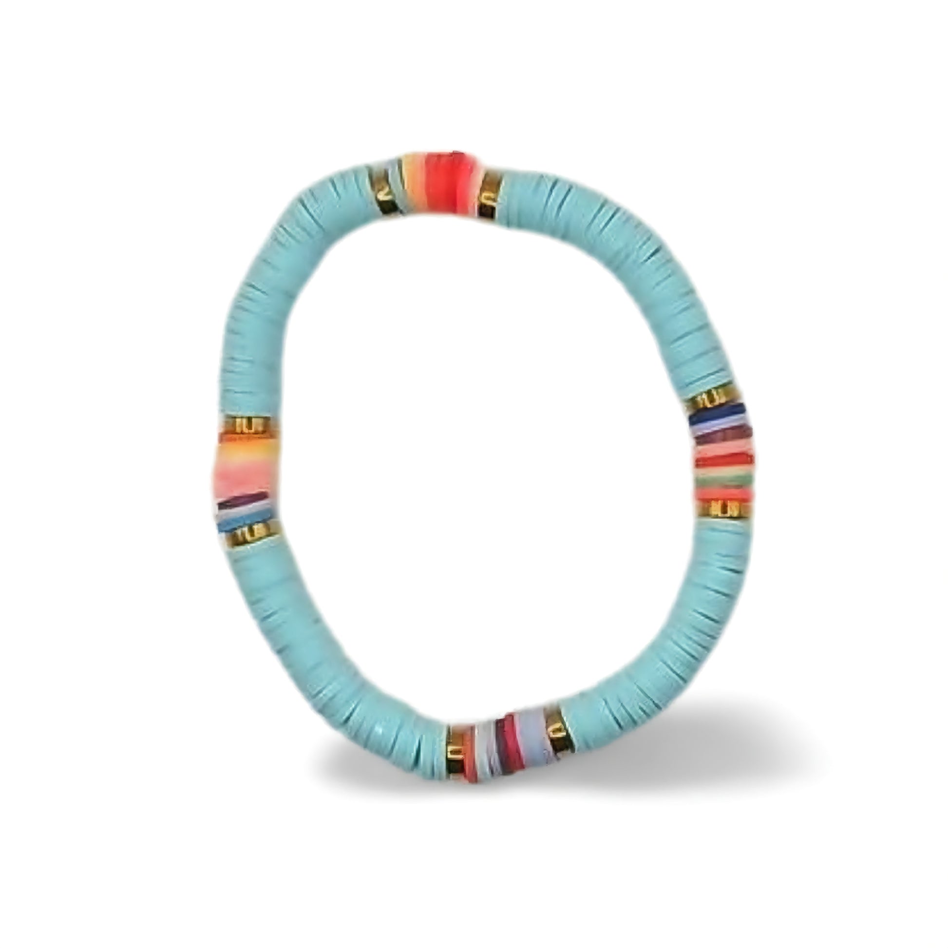 Heishi Vinyl Bead Stretch Bracelet - Colorful Rainbow Accent Boho Surfer Jewelry for Women & Teens