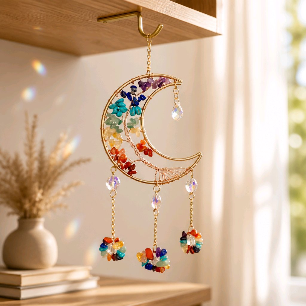 Crystal Moon Suncatcher | 7 Chakra Tree of Life Window Hanging