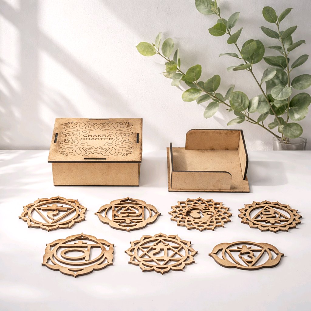 Wooden 7 Chakra Coaster Set - 3" Altar Tiles (Set of 7)