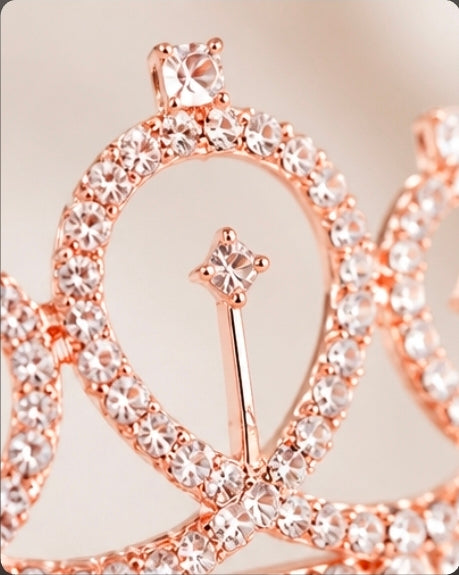 Rose Gold Rhinestone Tiara Crown with Side Combs